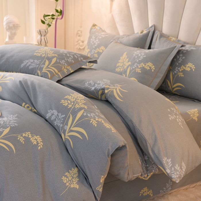 91家纺网 家纺一手货源 找家纺 简如   2025新款全棉磨毛印花四件套 浅浅花香-灰