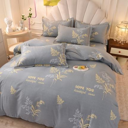 简如   2025新款全棉磨毛印花四件套 浅浅花香-灰