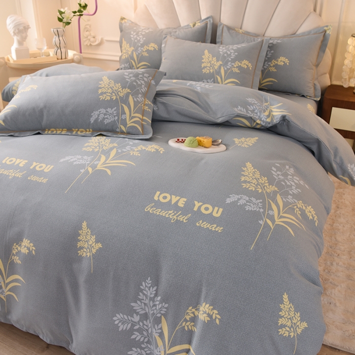 91家纺网 家纺一手货源 找家纺 简如   2025新款全棉磨毛印花四件套 浅浅花香-灰