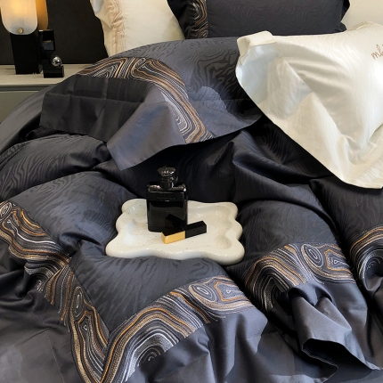 91家纺网 家纺一手货源 找家纺 黑白森林23款100支全棉提花四件套纯棉床上用品