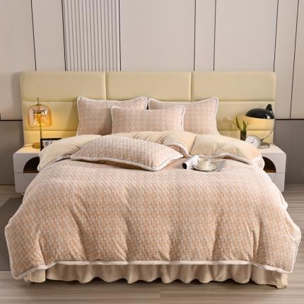 91家纺网 家纺一手货源 找家纺 畅畅家纺 2023新款A类雕花绒牛奶绒四件套 大风车-黄