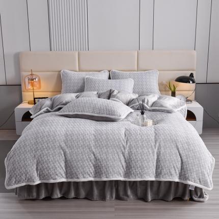 91家纺网 家纺一手货源 找家纺 畅畅家纺 2023新款A类雕花绒牛奶绒四件套 大风车-浅灰