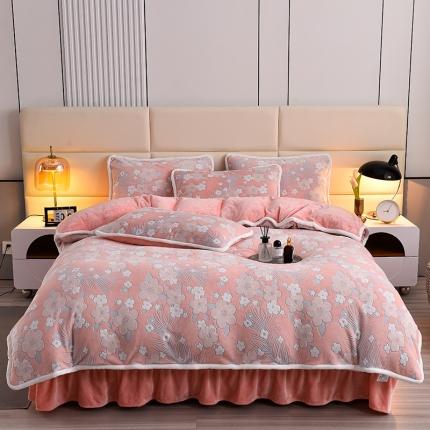 91家纺网 家纺一手货源 找家纺 畅畅家纺 2023新款A类雕花绒牛奶绒四件套 海棠花-粉