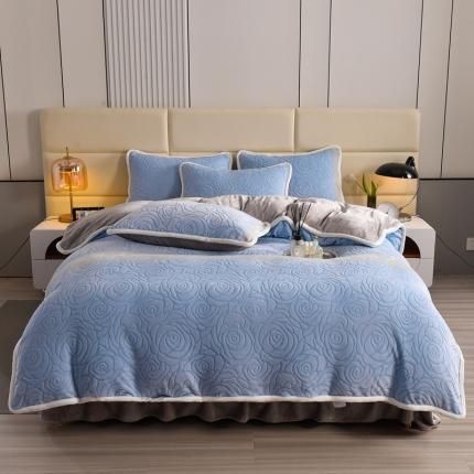 91家纺网 家纺一手货源 找家纺 畅畅家纺 2023新款A类雕花绒牛奶绒四件套 山茶花-兰