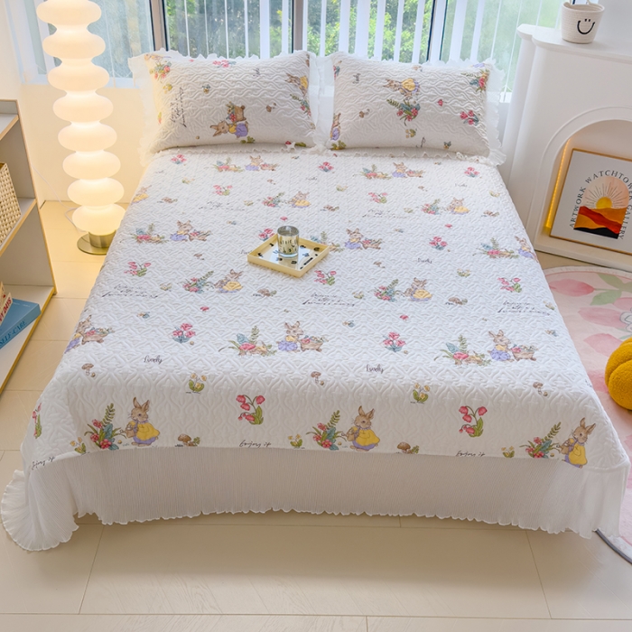 91家纺网 家纺一手货源 找家纺 冬然 2023新款全棉床盖纯棉床盖夹棉床单全棉床单纯棉床单快乐兔