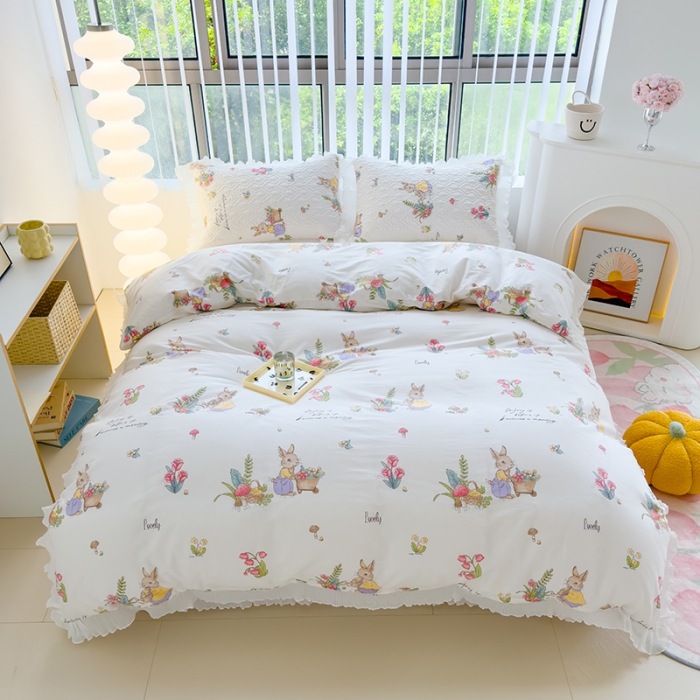 91家纺网 家纺一手货源 找家纺 冬然 2023新款全棉床盖纯棉床盖夹棉床单全棉床单纯棉床单快乐兔