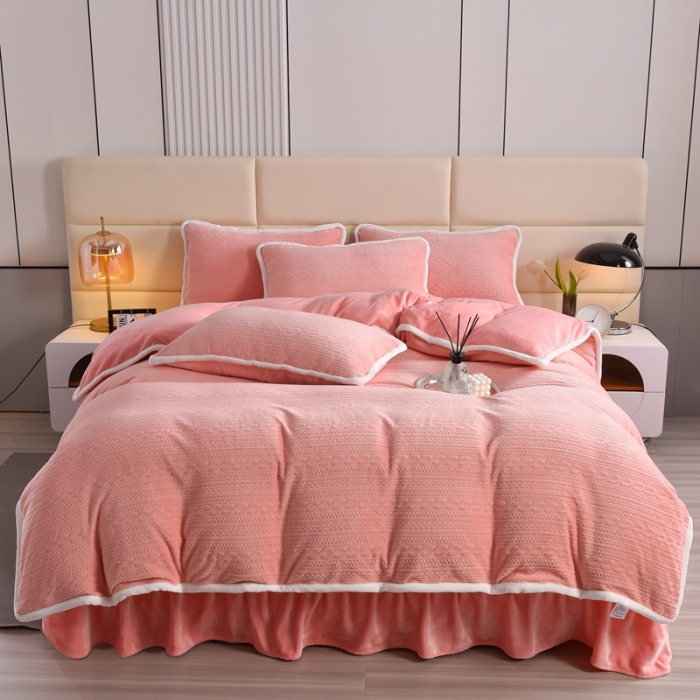 91家纺网 家纺一手货源 找家纺 畅畅家纺 2023新款A类雕花绒牛奶绒四件套 安娜-粉