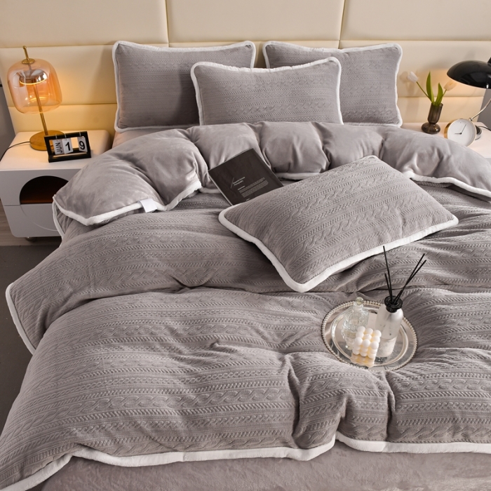 91家纺网 家纺一手货源 找家纺 畅畅家纺 2023新款A类雕花绒牛奶绒四件套 安娜-灰