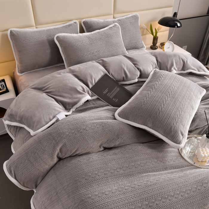 91家纺网 家纺一手货源 找家纺 畅畅家纺 2023新款A类雕花绒牛奶绒四件套 安娜-灰