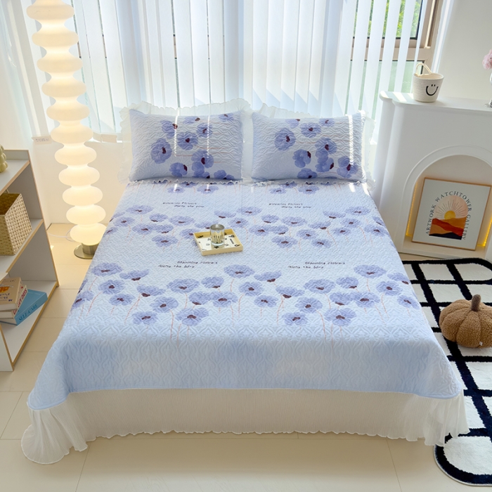 91家纺网 家纺一手货源 找家纺 冬然 2023新款全棉床盖纯棉床盖夹棉床单全棉床单纯棉床单花之梦