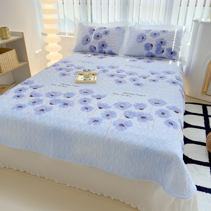 91家纺网 家纺一手货源 找家纺 冬然 2023新款全棉床盖纯棉床盖夹棉床单全棉床单纯棉床单花之梦