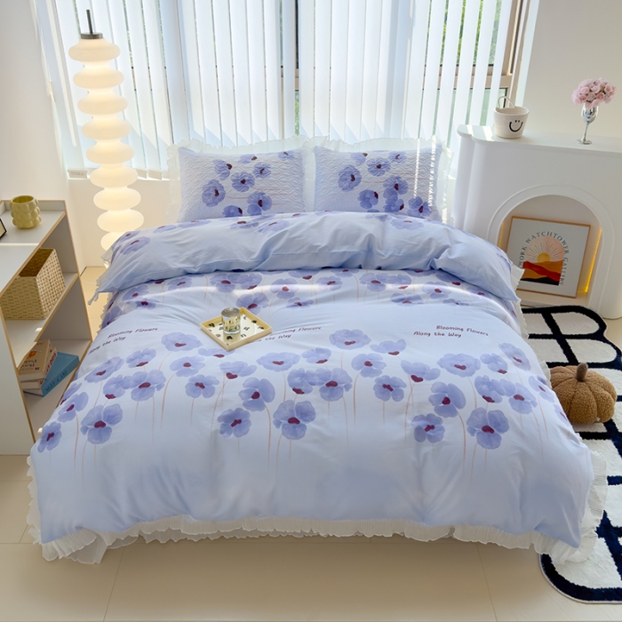 91家纺网 家纺一手货源 找家纺 冬然 2023新款全棉床盖纯棉床盖夹棉床单全棉床单纯棉床单花之梦