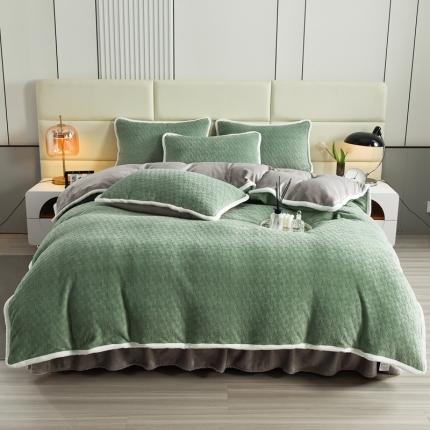 畅畅家纺 2023新款A类雕花绒牛奶绒四件套 大风车-抹茶绿