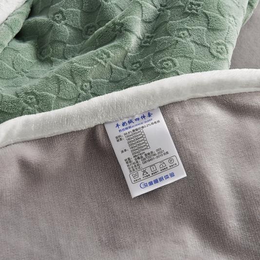 91家纺网 家纺一手货源 找家纺 畅畅家纺 2023新款A类雕花绒牛奶绒四件套 大风车-抹茶绿