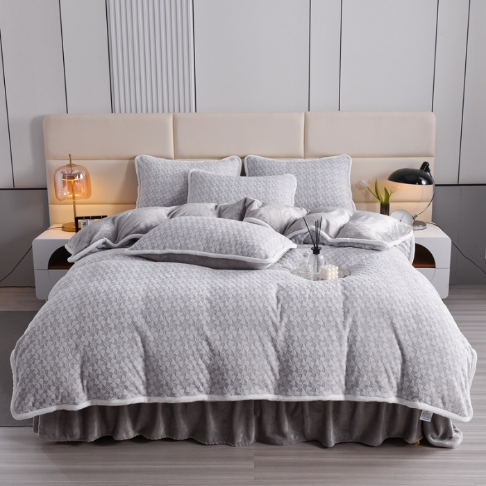 91家纺网 家纺一手货源 找家纺 畅畅家纺 2023新款A类雕花绒牛奶绒四件套 大风车-浅灰