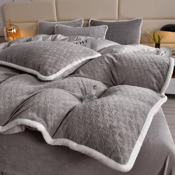 91家纺网 家纺一手货源 找家纺 畅畅家纺 2023新款A类雕花绒牛奶绒四件套 大风车-深灰