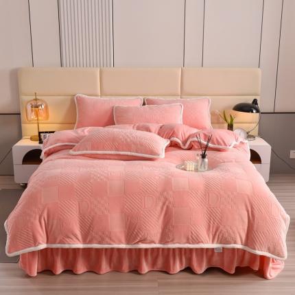 畅畅家纺 2023新款A类雕花绒牛奶绒四件套 迪欧-粉