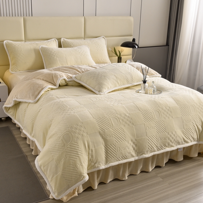 91家纺网 家纺一手货源 找家纺 畅畅家纺 2023新款A类雕花绒牛奶绒四件套 迪欧-奶白