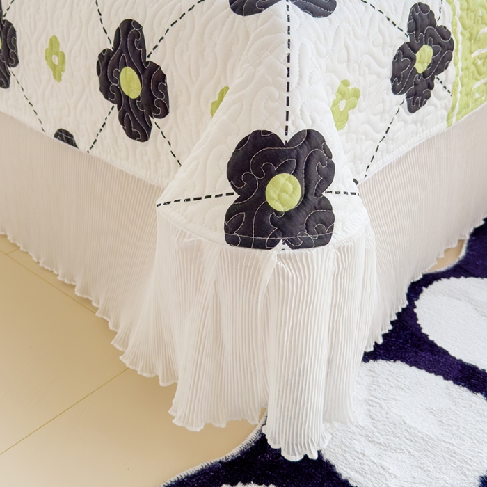 91家纺网 家纺一手货源 找家纺 冬然 2023新款全棉床盖纯棉床盖夹棉床单全棉床单纯棉床单四叶草·黑