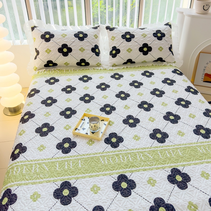 91家纺网 家纺一手货源 找家纺 冬然 2023新款全棉床盖纯棉床盖夹棉床单全棉床单纯棉床单四叶草·黑