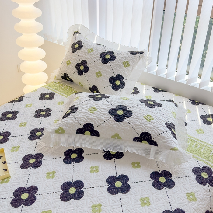 91家纺网 家纺一手货源 找家纺 冬然 2023新款全棉床盖纯棉床盖夹棉床单全棉床单纯棉床单四叶草·黑