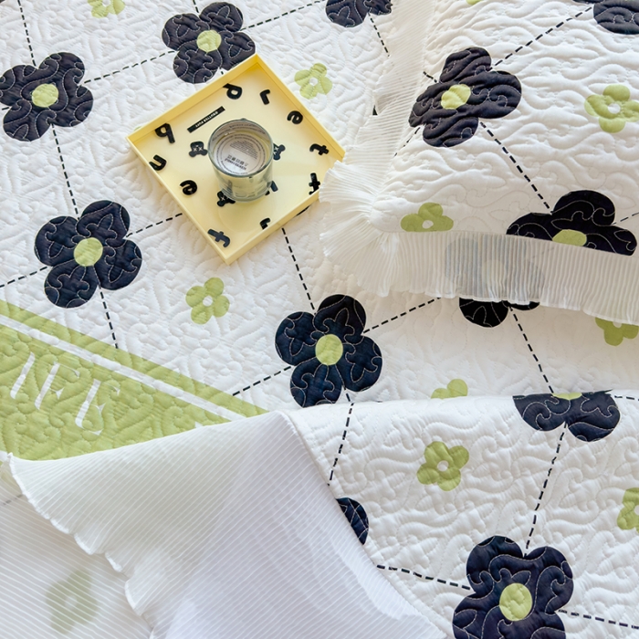 91家纺网 家纺一手货源 找家纺 冬然 2023新款全棉床盖纯棉床盖夹棉床单全棉床单纯棉床单四叶草·黑