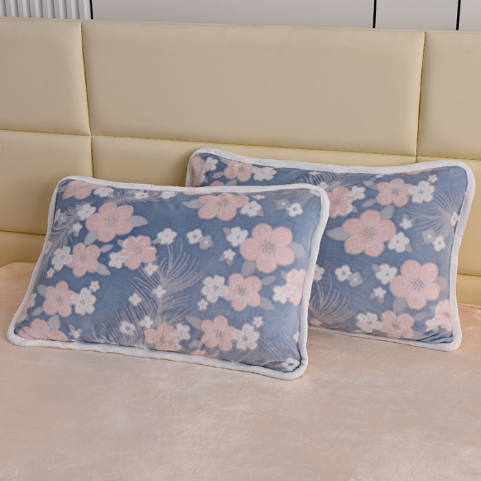 91家纺网 家纺一手货源 找家纺 畅畅家纺 2023新款A类雕花绒牛奶绒四件套 海棠花-蓝