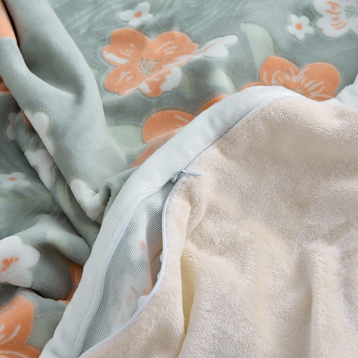 91家纺网 家纺一手货源 找家纺 畅畅家纺 2023新款A类雕花绒牛奶绒四件套 海棠花-浅绿