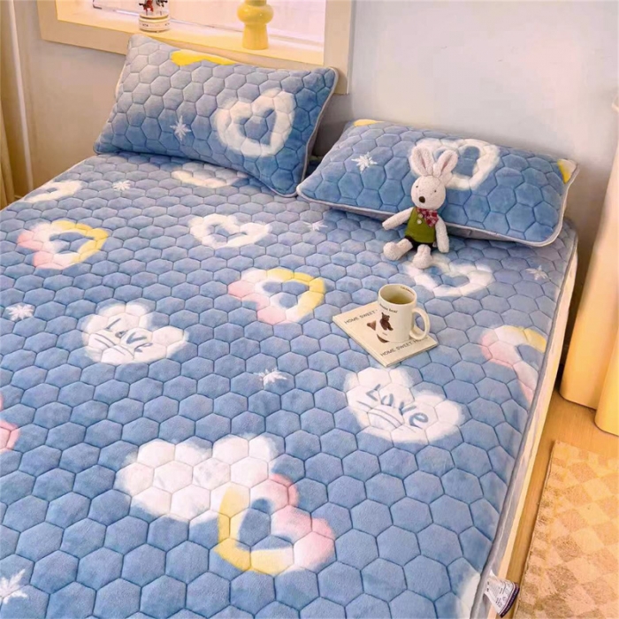 91家纺网 家纺一手货源 找家纺 梦舒羽牛奶绒抗静电夹棉床笠床罩床单床盖床护垫套宿舍三件套 彩虹甜心