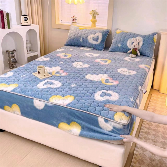 91家纺网 家纺一手货源 找家纺 梦舒羽牛奶绒抗静电夹棉床笠床罩床单床盖床护垫套宿舍三件套 彩虹甜心