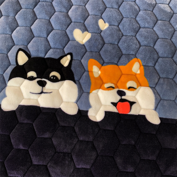 91家纺网 家纺一手货源 找家纺 梦舒羽 牛奶绒抗静电夹棉床笠床罩床单床盖床护垫套宿舍三件套 可爱狗