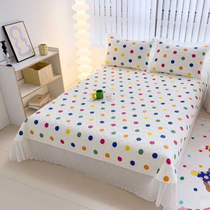 91家纺网 家纺一手货源 找家纺 冬然 2023新款全棉床盖纯棉床盖夹棉床单全棉床单纯棉床单五彩波点