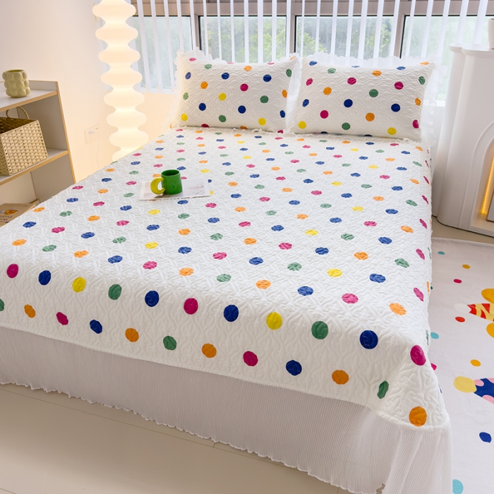 91家纺网 家纺一手货源 找家纺 冬然 2023新款全棉床盖纯棉床盖夹棉床单全棉床单纯棉床单五彩波点