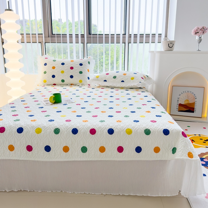 91家纺网 家纺一手货源 找家纺 冬然 2023新款全棉床盖纯棉床盖夹棉床单全棉床单纯棉床单五彩波点