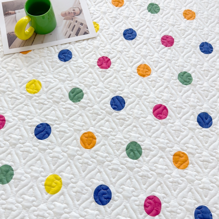 91家纺网 家纺一手货源 找家纺 冬然 2023新款全棉床盖纯棉床盖夹棉床单全棉床单纯棉床单五彩波点