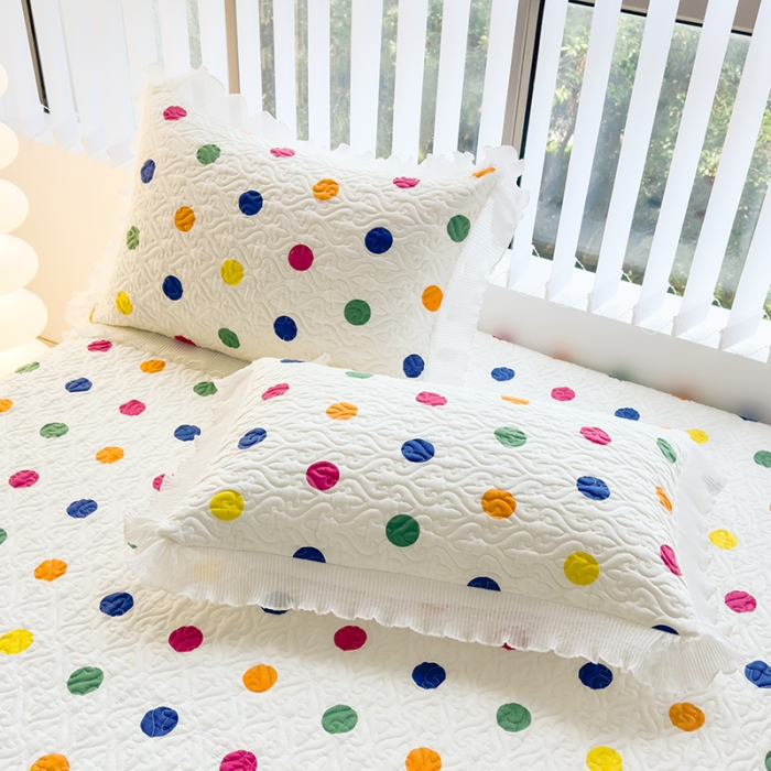 91家纺网 家纺一手货源 找家纺 冬然 2023新款全棉床盖纯棉床盖夹棉床单全棉床单纯棉床单五彩波点