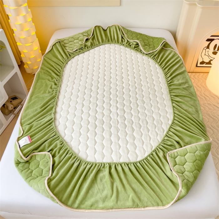 91家纺网 家纺一手货源 找家纺 梦舒羽 牛奶绒抗静电夹棉床笠床罩床单床盖床护垫套宿舍三件套 抹茶绿