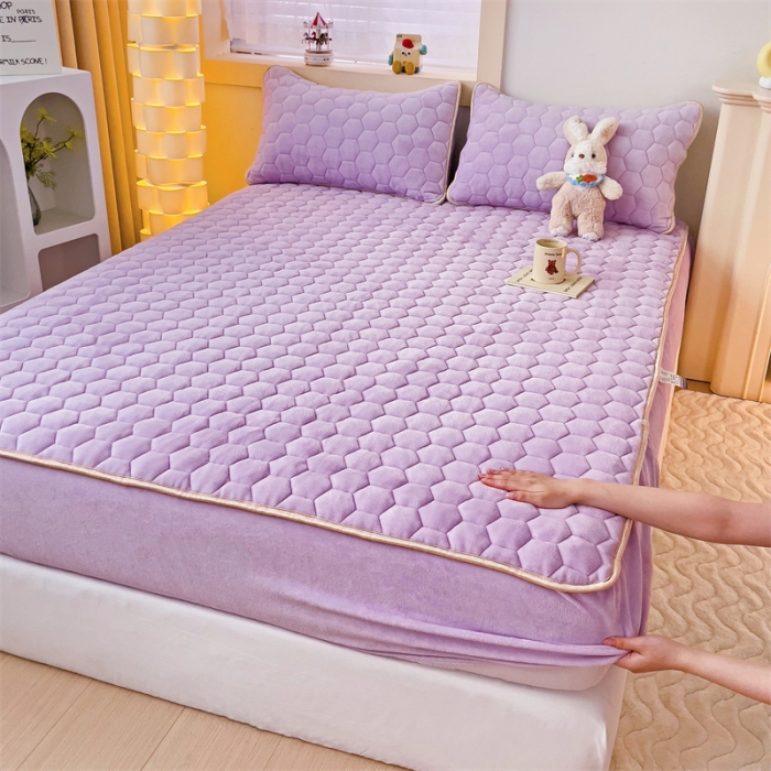 91家纺网 家纺一手货源 找家纺 梦舒羽 牛奶绒抗静电夹棉床笠床罩床单床盖床护垫套宿舍三件套 香芋紫