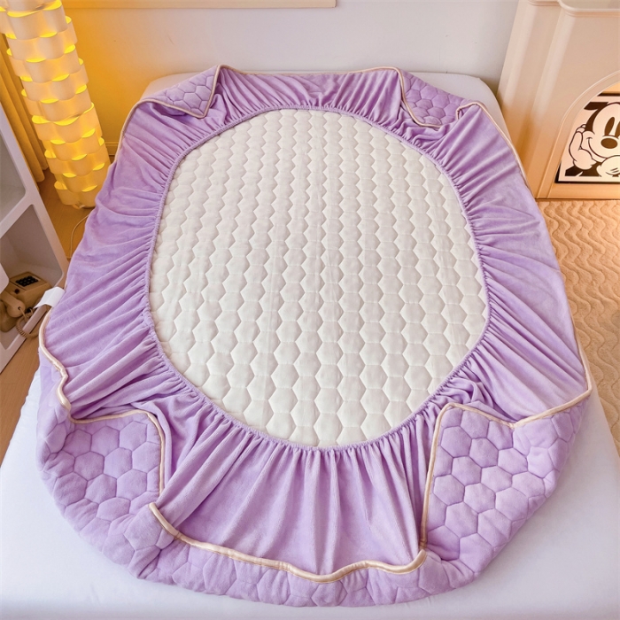 91家纺网 家纺一手货源 找家纺 梦舒羽 牛奶绒抗静电夹棉床笠床罩床单床盖床护垫套宿舍三件套 香芋紫