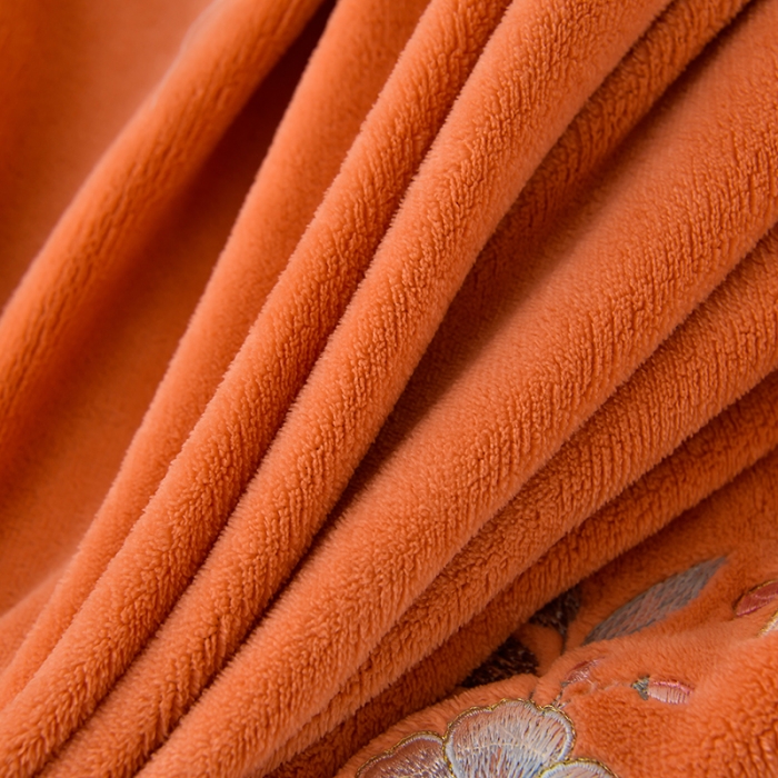 91家纺网 家纺一手货源 找家纺 畅畅家纺 2023高克重牛奶绒刺绣花四件套金貂法莱宝宝水晶雪花绒四件套 花海-桔+灰