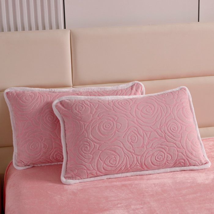 91家纺网 家纺一手货源 找家纺 畅畅家纺 2023新款A类雕花绒牛奶绒四件套 山茶花-粉