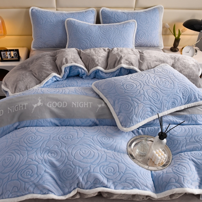 91家纺网 家纺一手货源 找家纺 畅畅家纺 2023新款A类雕花绒牛奶绒四件套 山茶花-兰