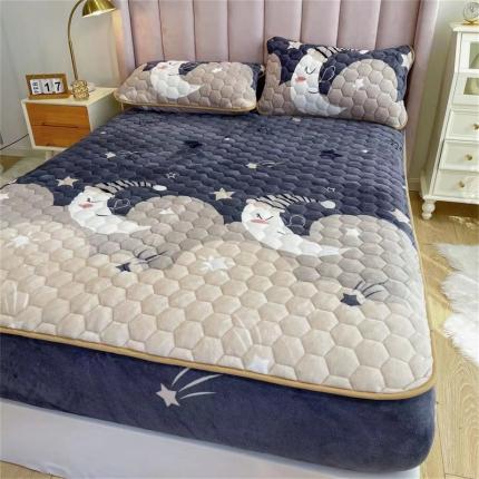 91家纺网 家纺一手货源 找家纺 圣比熊牛奶绒抗静电夹棉床笠床罩床单床盖床护垫套宿舍三件套 月亮宝宝