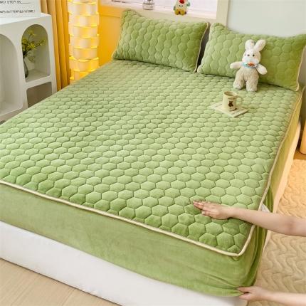 圣比熊 A类牛奶绒抗静电夹棉床笠床罩床单床盖床护垫套宿舍三件套 抹茶绿