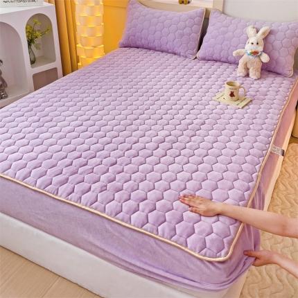 圣比熊 A类牛奶绒抗静电夹棉床笠床罩床单床盖床护垫套宿舍三件套 香芋紫