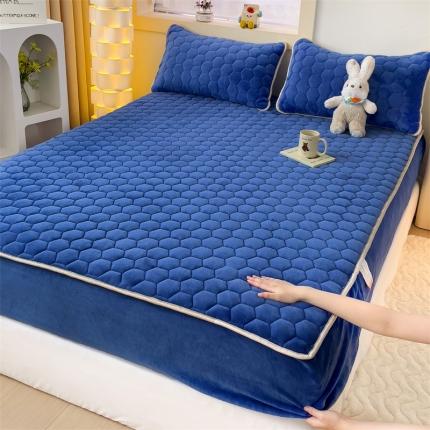 圣比熊 A类牛奶绒抗静电夹棉床笠床罩床单床盖床护垫套宿舍三件套 星空蓝