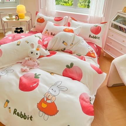 91家纺网 家纺一手货源 找家纺 卡斯诺 2025新款植物羊绒磨毛四件套 春日蜜桃