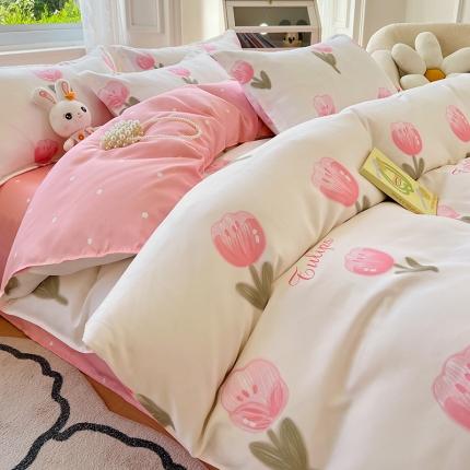 91家纺网 家纺一手货源 找家纺 卡斯诺 2025新款植物羊绒磨毛四件套 粉郁花香