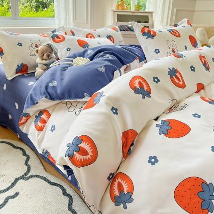 91家纺网 家纺一手货源 找家纺 卡斯诺 2025新款植物羊绒磨毛四件套 甜莓告白