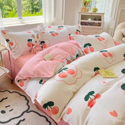 91家纺网 家纺一手货源 找家纺 卡斯诺 2025新款植物羊绒磨毛四件套 樱桃之约